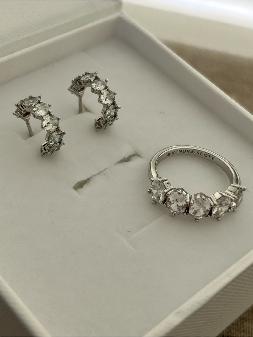 KENDRA SCOTT - Cailin Silver Crystal Band Ring in White Crystal Size 7 Earrings - Picture 3 of 10